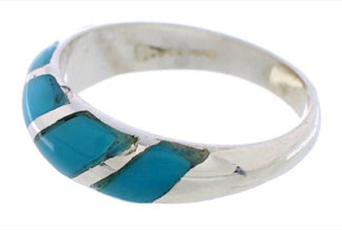 Turquoise Inlay And Authentic Sterling Silver Jewelry Ring Size 4-1/2 AX87754